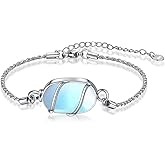 HPQQ Urn Bracelet for Ashes 925 Sterling Silver Dainty Gemstone Cremation Bracelet for Ashes Keepsake Jewelry Memorial Gifts for Women Mom