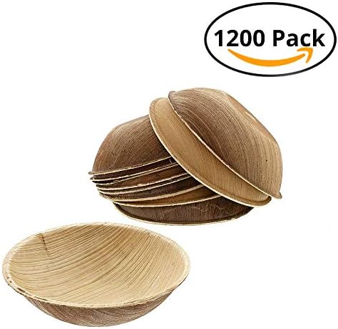 CaterEco Round Palm Leaf Bowl Set (1200 Pack) | Appetizer or Dessert Bowls |Ecofriendly Disposable Dinnerware | Heavy Duty Biodegradable Party Utensils for Wedding, Camping & More