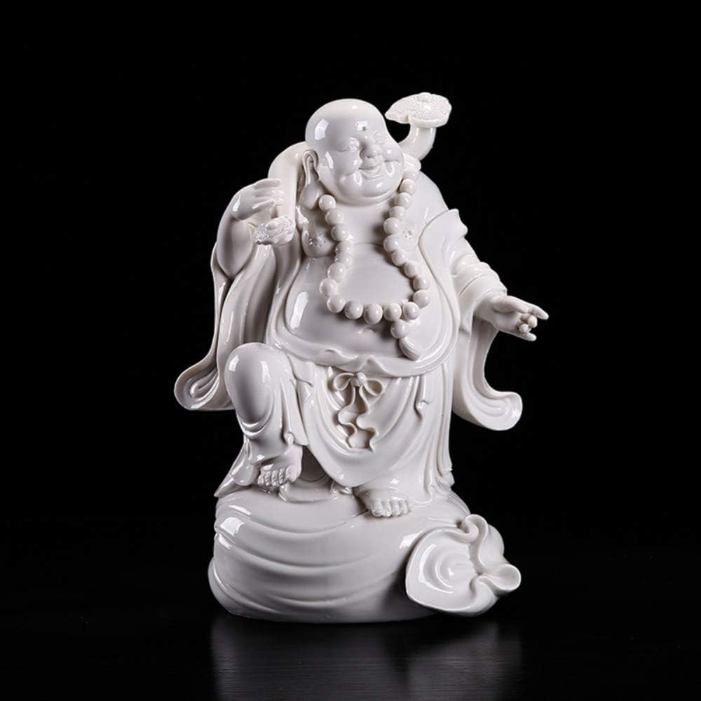 Laughing Buddha Statue For Good Luck Wealth And Happiness, Handmade Chinese Ceramic Small Standing Buddha Figurine For Zen Meditation, White Big Belly Maitreya For Home Desk Decor