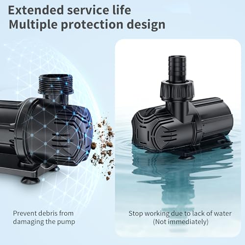 POPOSOAP 4600 L/h DC Pond Pump, Safe 24V Low Voltage Quiet Water Feature Pump with AC/DC Converter, 4 Hose Adapters for Garden Ponds, Aquariums, Fountains, Water Features