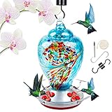 Hummingbird Feeder with Perch, Hand Blown Glass