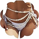 Bmirth Pearl Waist Chain Pearls Body Jewelry Layered Belly Chain Dress Pearl Belt Summer Beach Rave Party Body Accessories