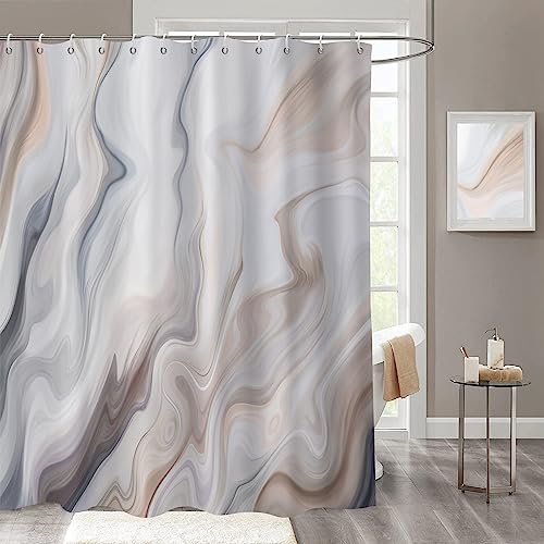 Photo 1 of GCIREC Brown Marble Shower Curtain, Tan Brown Mix Grey Ombre Modern Abstract Luxury Wave Bathroom Curtain Bathtub Home Decor Waterproof Fabric Machine Washable with 12 PCS Hooks,72" Wx72 L