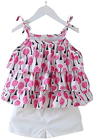 XXCZJ Girls Cotton Strap Sleeves Top and Shorts Set in Pink