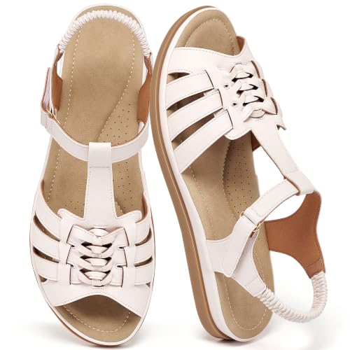 Diarilip Womens Flat Sandals Dressy: Open Peep Toe with T-Strap & Cutout Upper - Comfortable Fisherman Shoes for Summer Walking at Amazon