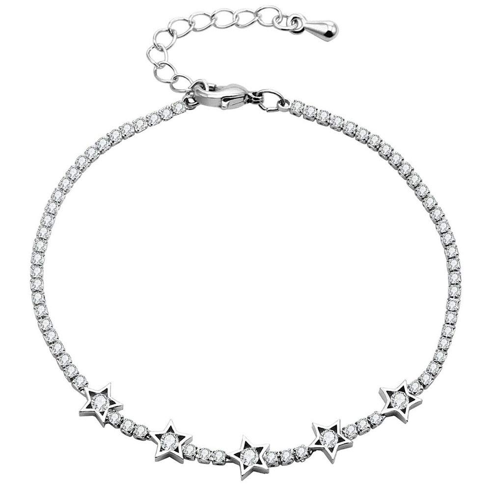 PengJin - Fashionable Silver Five Stars Charm Bracelet, A dizzying Array of zircons Link, Exquisite Copper Zirconium Chain, Elegant Accessories That Ladies Will Always Love