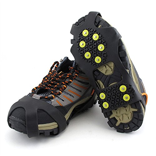 ink2055 Anti-Slip Crampon Snow Ice Climbing Spikes Gripper Cleats 10-Stud Shoes Cover - Black XL