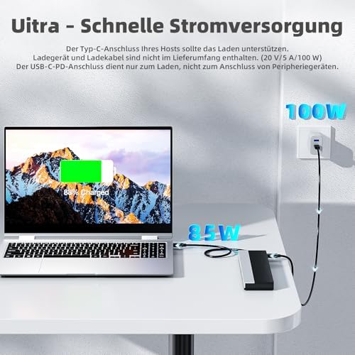 USB-C-Dockingstation 3 Monitore, Dockingstation mit HDMI, DP, VGA, 100W PD, USB3.0&2.0, RJ45, SD/TF-Slots, Audio/Mikrofon, für Lenovo/HP/Dell usw. - Grau