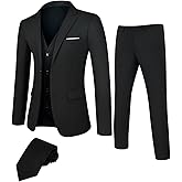 DEETRUST Men's 3 Piece Slim Fit Suit Set, 2 Button Blazer Jacket Vest Pants with Tie, Mens Suit for Party, Wedding & Business