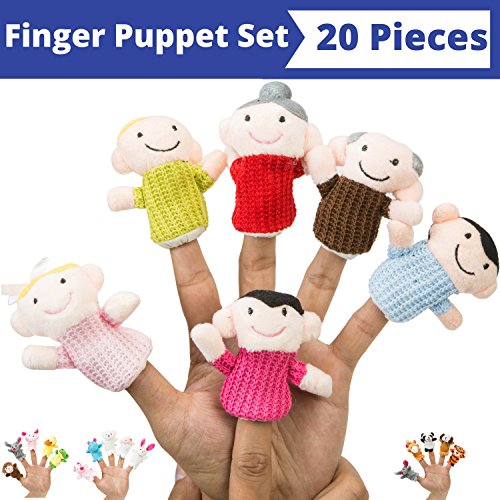 Finger Puppet Set (20-Piece), 6 Family Member Finger Puppets,14 Animal Finger Puppets - Great for Storytelling, Role-playing, Teaching and Fun - by Better Line