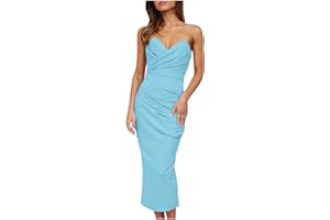 FZYLQY 2025 Elegant Strapless Bodycon Midi Dress for Women Sweetheart Neck Slim Fit Formal Party Cocktail Wedding Guest Dress
