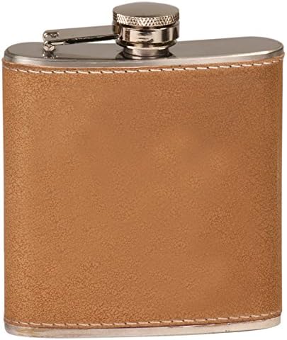LMC BRIDAL Liquor Flask - 6oz Stainless Steel Hip Flask Groomsman Gift (Leather Light Brown)