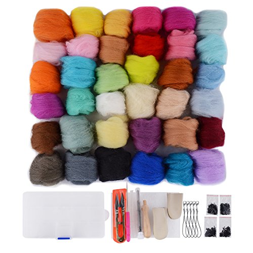 Needle Felting Kit -Craft Needle Felting Foam kit Felting Mat Awl Needles in Handy Case- 36PCS Colors Felting Fibre Wool Yarn Roving for Starter + 3-6mm Black Eyeballs For Needlework - Thumbnail 5