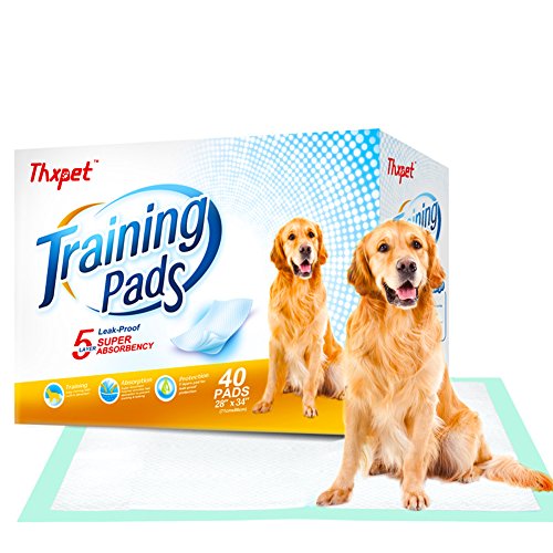 Thxpet Puppy Pads Super Absorbent Leak-Proof 40 Count Dog Pee Training Pads 28 x 34 inch