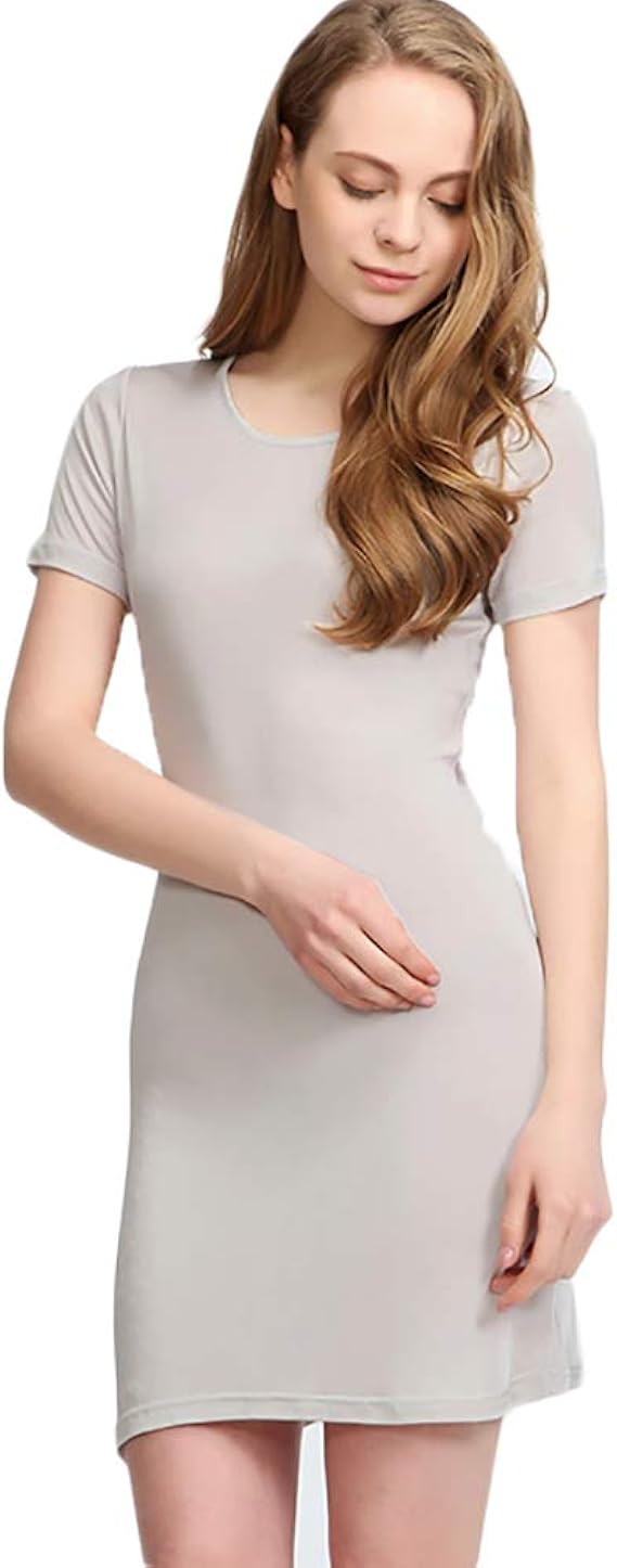 Amazon Co Jp シルク クルーネックワンピース ロングシャツ シルク100 インナー ワンピース ペチコート スリップ ランジェリー 汗取り 吸汗 速乾 温活 防臭 絹インナー 保湿 通気快適 敏感肌用 服 ファッション小物
