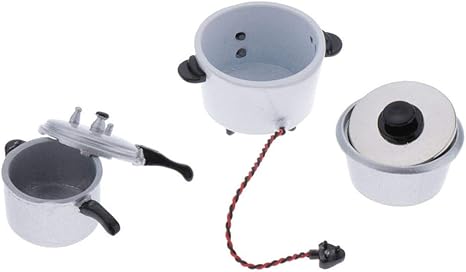 Amazon 1 12スケール 電気炊飯器 圧力鍋 ドールハウス 家具 金属 ミニチュア キッチン装飾 シルバー 家具 ホビー