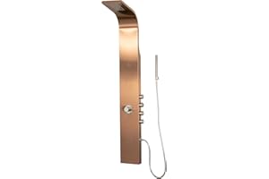 PULSE ShowerSpas 1033 Santa Cruz ShowerSpa Panel with 7" Rain/Waterfall Showerhead, 2 Oversize Body Sprays, Hand Shower, Brushed Bronze Stainless Steel with Brushed-Nickel Fixtures