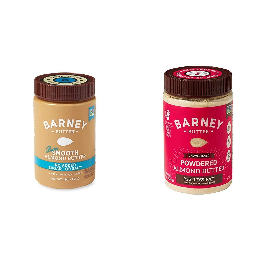 BARNEY Almond Butter, Bare Smooth, No Sugar No Salt, Paleo, KETO, Non-GMO, Skin-Free, 16 Ounce & Powdered Almond Butter, Unsweetened, Paleo, KETO, Non-GMO, Skin-Free, 8 Ounce