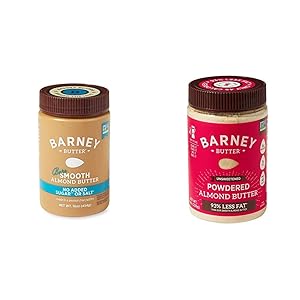 BARNEY Almond Butter, Bare Smooth, No Sugar No Salt, Paleo, KETO, Non-GMO, Skin-Free, 16 Ounce & Powdered Almond Butter, Unsweetened, Paleo, KETO, Non-GMO, Skin-Free, 8 Ounce
