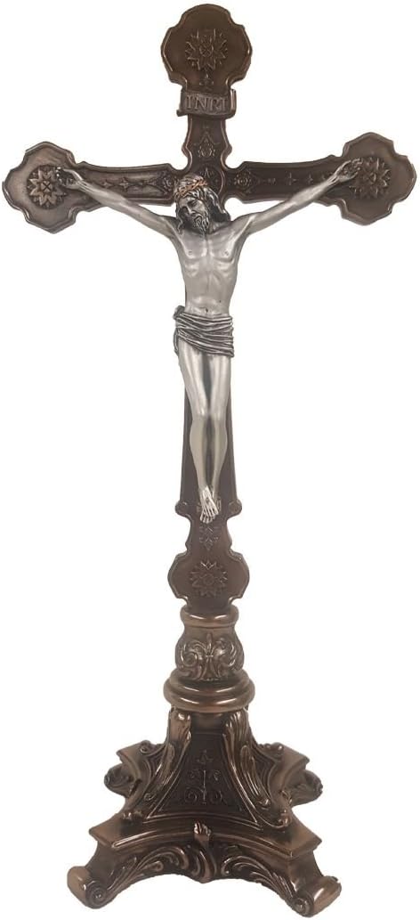 Studio Collection Standing Crucifix with Satin Pewter Corpus (Bronze Crucifix)