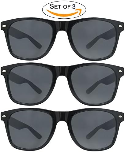 Retro Wayfarer Sunglasess Ultra-Lightweight Black and 100% UV Protection - Set Of 3