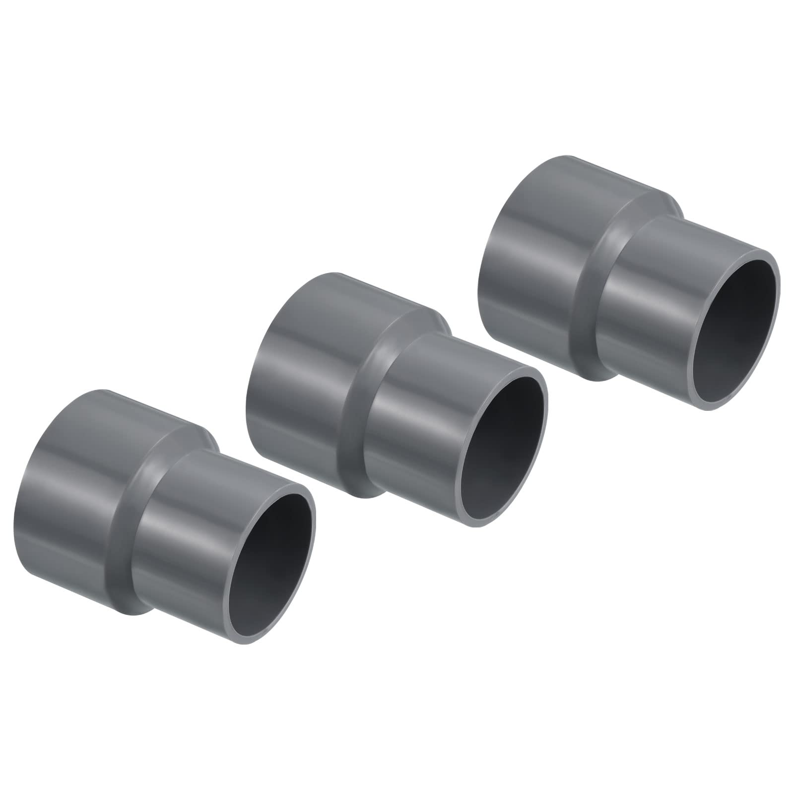 PATIKIL PVC Reducer Pipe Fitting 50x40mm, 3 Pack Straight Coupling Adapter Connector, Gray