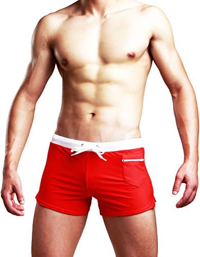 Tengling Mens Swimwear Short Swim Trunks with Zipper Pockets Red 3 M