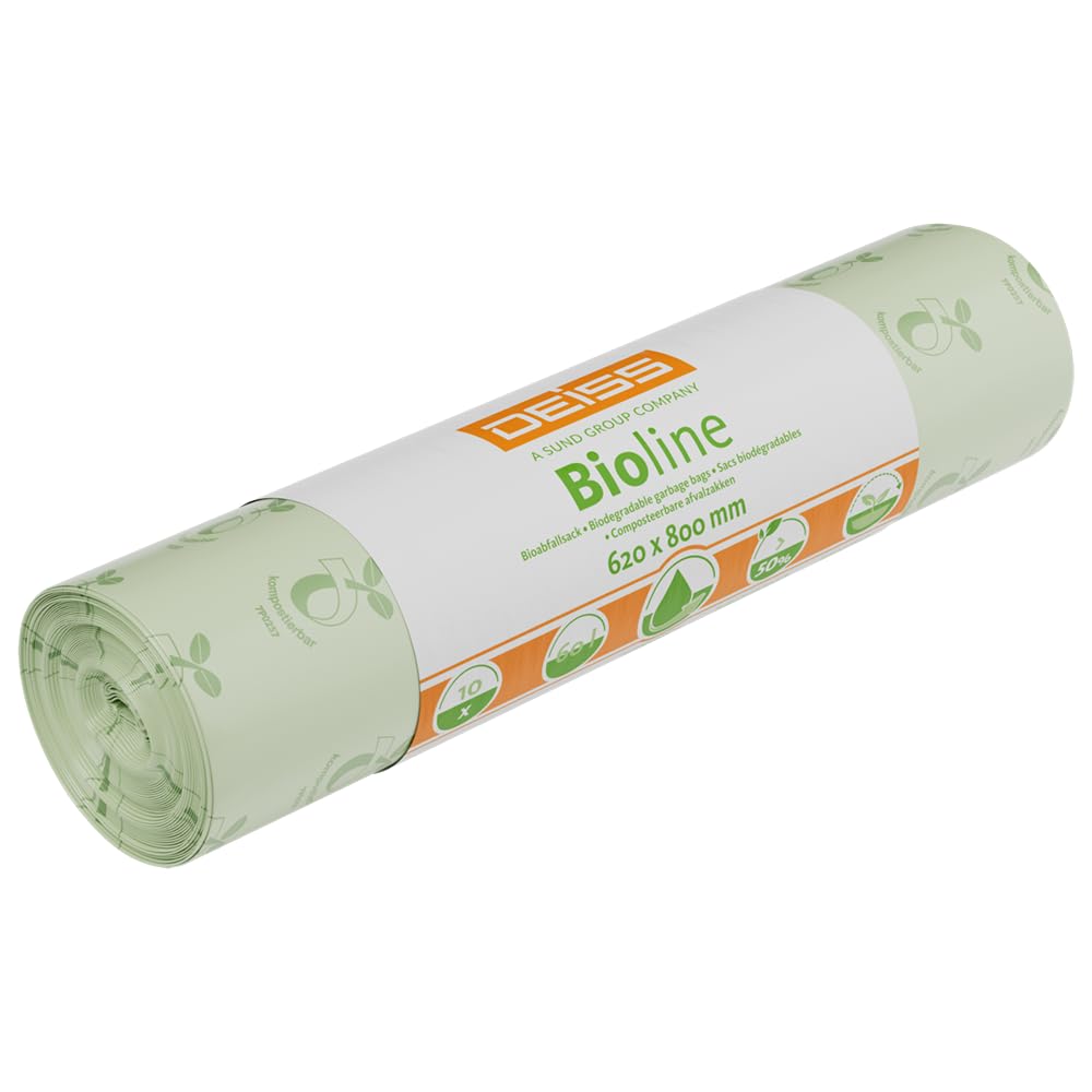 DEISS Bioline Organic Bin Liners, 60 L, Compostable, 10 bags.