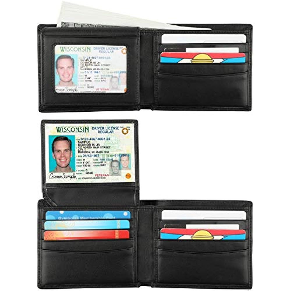 RFID Blocking Cowhide Leather Bifold Wallet For Men With 2 Windows(2