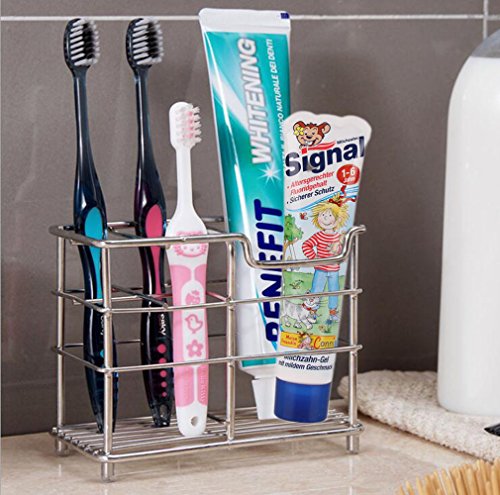 Wekity Toothbrush Holder Stainless Steel Bathroom Organizer Accessories Set -Toothbrush, Toothpaste and Razor Holder Stand with 4 Toothbrush Slots and 1 Toothpaste Slot (1) - Thumbnail 6