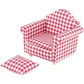 iLAZ 1:12 Scale Dollhouse Furniture Miniature Mini Arm Chair, Sofa for 1 for Doll House, Miniature Accessory Kids Pretend Toy, Creative Birthday Handcraft Gift - Red