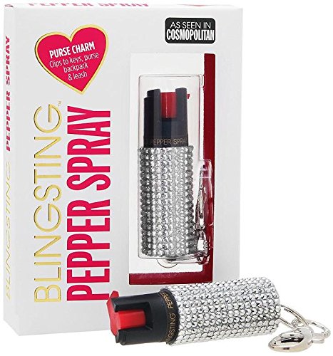 BLINGSTING Cute and Quick Access Self Defense Police Strength Rhinestone Pepper Spray Keychain with UV Marking Dye, Personal Protection for Women, Silver