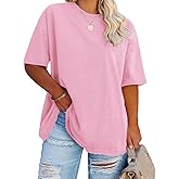 Fisoew Women's Plus Size T Shirts Oversized Tees Summer Half Sleeve Crew Neck Tunic Tops