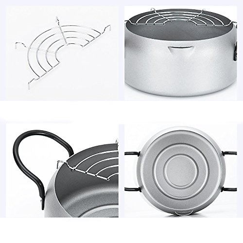 Tempura Fryer Pot, Mini Deep Fry Pan with Drainer Mini Deep frying pan with oil frying pan 8 IN silvery
