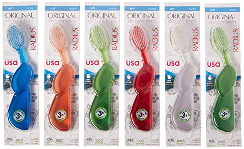 RADIUS Original Left Hand Toothbrush, Assorted Colors, 6 Count