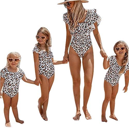 Family Matching Swimsuit Mom and Daughter One Piece Swimwear Bodysuit Off Shoulder Ruffle Bikini Bathing Suit