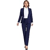 Women's Suiting 2 Piece Lady Formal Solid Jacket Outfit Business Office One Button Blazer Pant Slim Fit Suit Set for Work