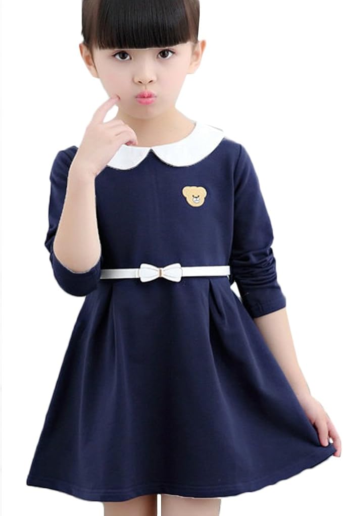Amazon Co Jp Baisnow 女の子ワンピース 秋冬 児童 長袖 女の子プリンセス裙 赤ちゃん プラス絨 冬スカート 100 ネイビー 服 ファッション小物