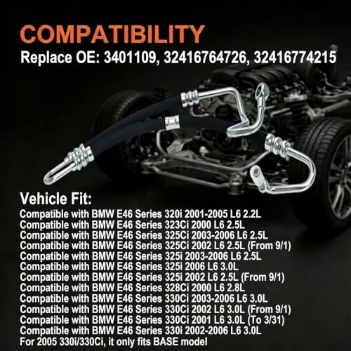 Power Steering Pressure Hose Line Assembly Compatible with BMW E46 Series 325Ci photo 8