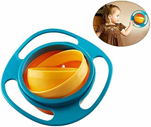 Gearmax® Baby Rotate Spill-proof Bowl Funny Kids 360 Dgree Rotation Gyroscope Trainning Tableware With Lid Blue and Orange - Image 3