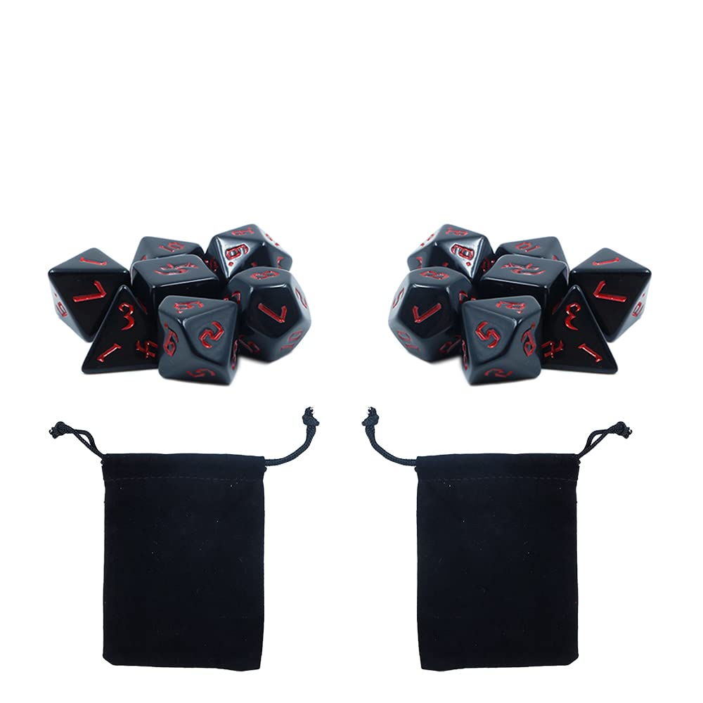 Fasizi 2 Sets Black Dice Polyhedral 7-Die Dice Set Compatible with Dungeons and Dragons DND Role Playing Red Pattern
