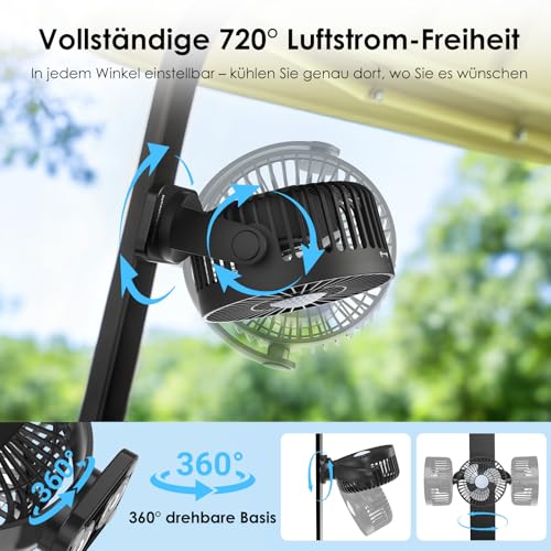 Minthouz Magnetic Fan with 12000 mAh Battery, USB Fan with 3 Speed Levels, Portable LED Table Fan, Suitable for Golf Cart, Cruise Ship, Travel, Camping, Pack of 2