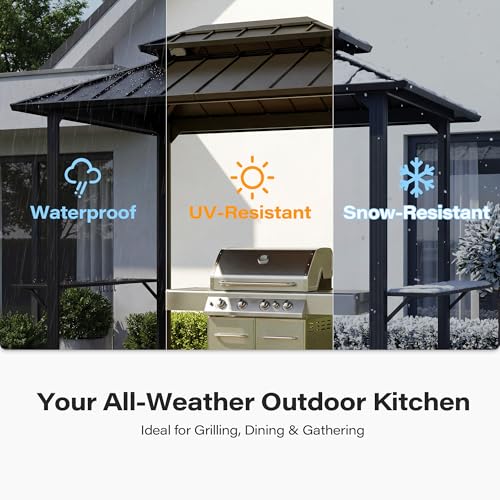 LAUSAINT HOME 8x6 ft Hardtop Grill Gazebo, Galvanized Steel Double Roof BBQ Canopy image 20