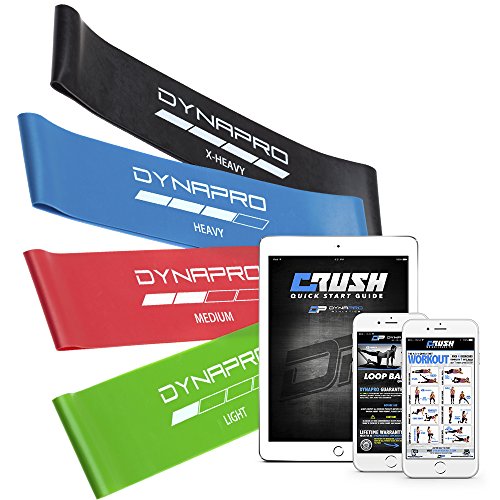DYNAPRO Resistance Bands- Mini Precision Loop Exercise Bands with E-Quickstart Workout Guide (Black-Green-Red-Blue)