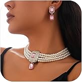 CRUSH CR Pearl Choker Necklace for Women Earring&Necklace Set Fashion Gemstone Crystal Necklace for Party and Wedding