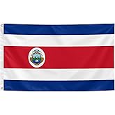Costa Rica Flag 3x5 Feet,Costa Rican National Flag Polyester with Brass Grommets, Vivid Color, for Events Party Street Indoor Outdoor Decoration