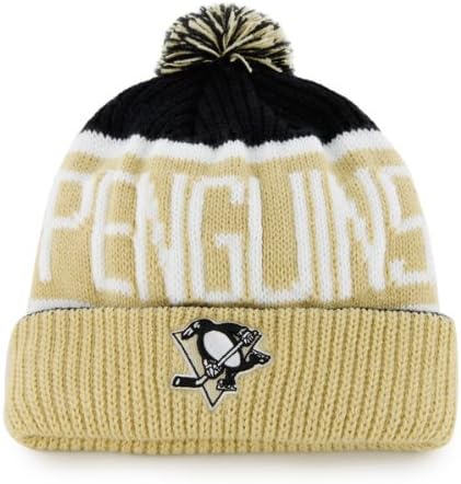 Pittsburgh Penguins Gold Cuff "Calgary" Beanie Hat with Pom - NHL Cuffed Winter Knit Toque Cap