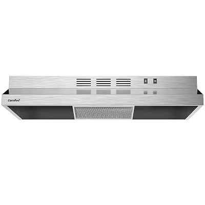 Comfee CVU30W2AST Range Hood 30 Inch Ducted Ductless Vent Hood Durable Stainless Steel Kitchen Hood for Under Cabinet with 2 Reusable Filter, 200 CFM, 2 Speed Exhaust Fan Silver