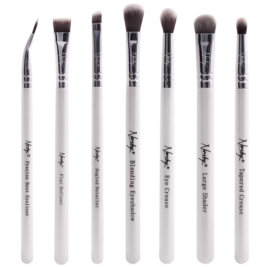 Nanshy Eye Shadow Brushes Set 7 Professional Eyeshadow Brushes inc Blending, Thin Liner, Angled Eye Brow, Flat Concealer - Vegan & Cruelty-Free - White