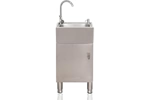 Laundry Sink Cabinet with Free Standing Stainless Steel Sink and Faucet, Heavy Large Utility hand washing station Cabinet, Ou